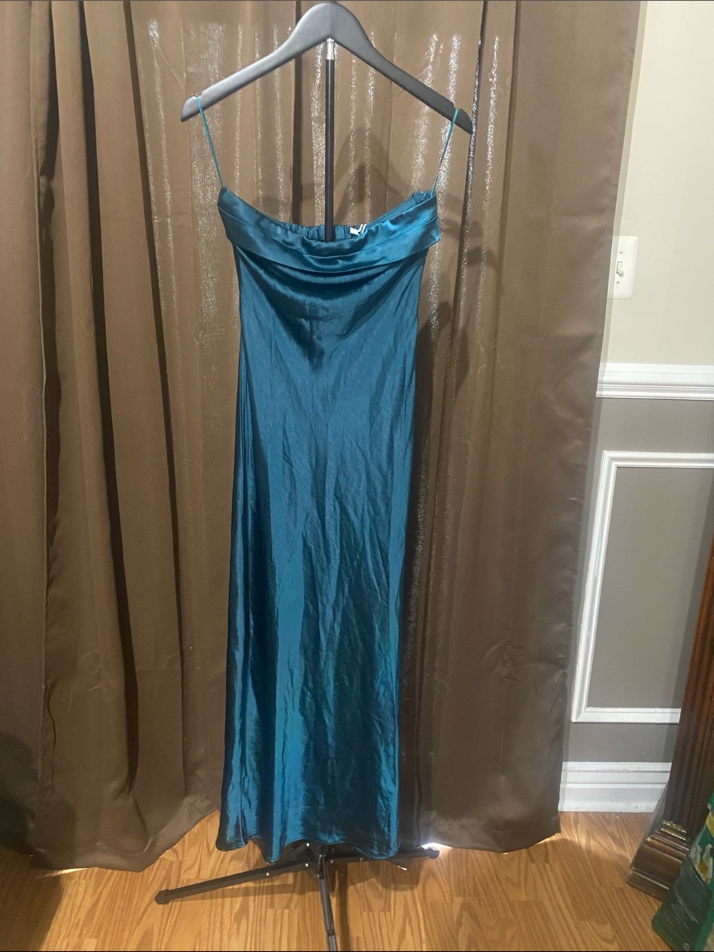 Emails green Satin Slip Dress with Cowl Neck
